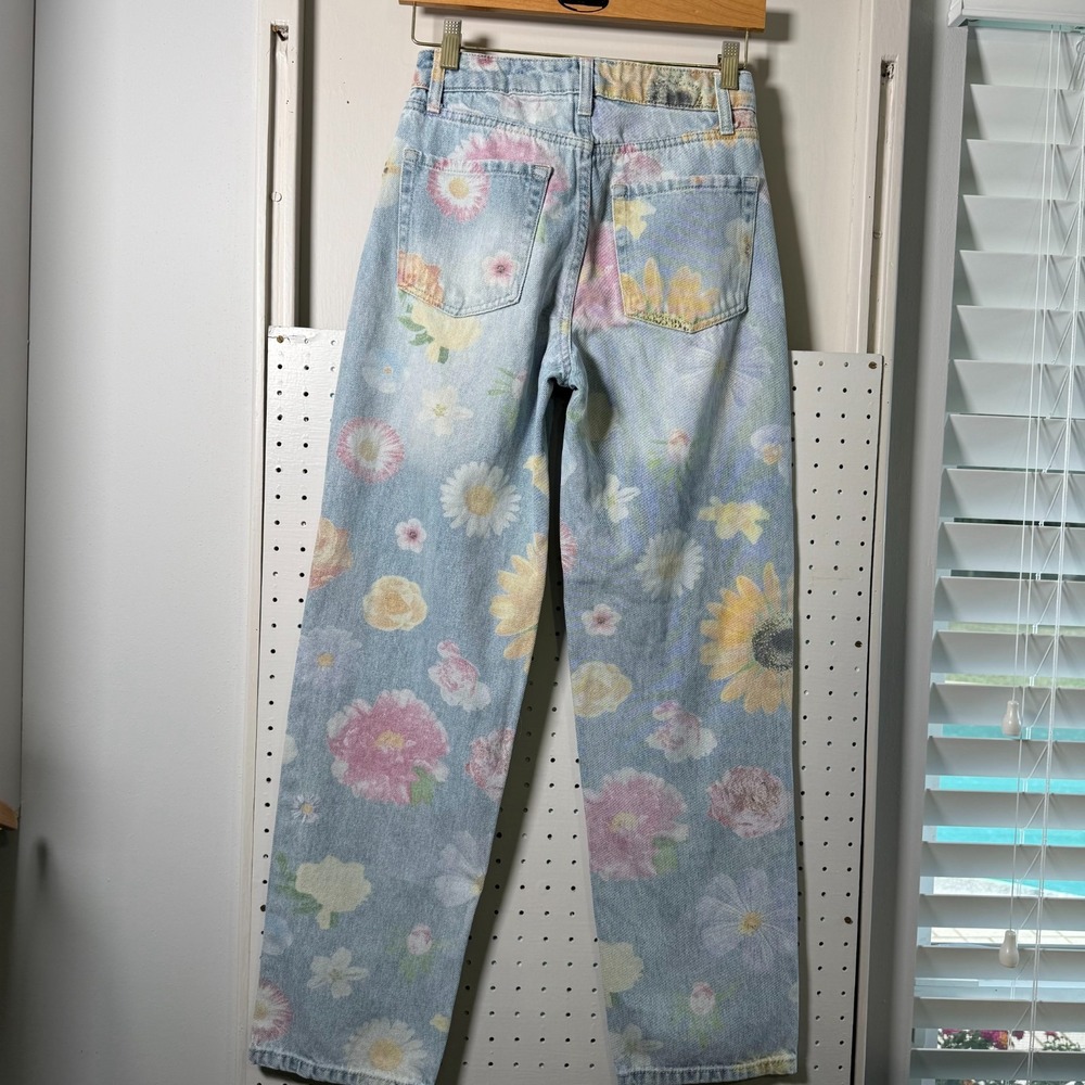 Wild Fable Jeans Women's Blue Floral Denim Light Wash Straight Relaxed Fit -‎ 00 - Picture 4 of 14